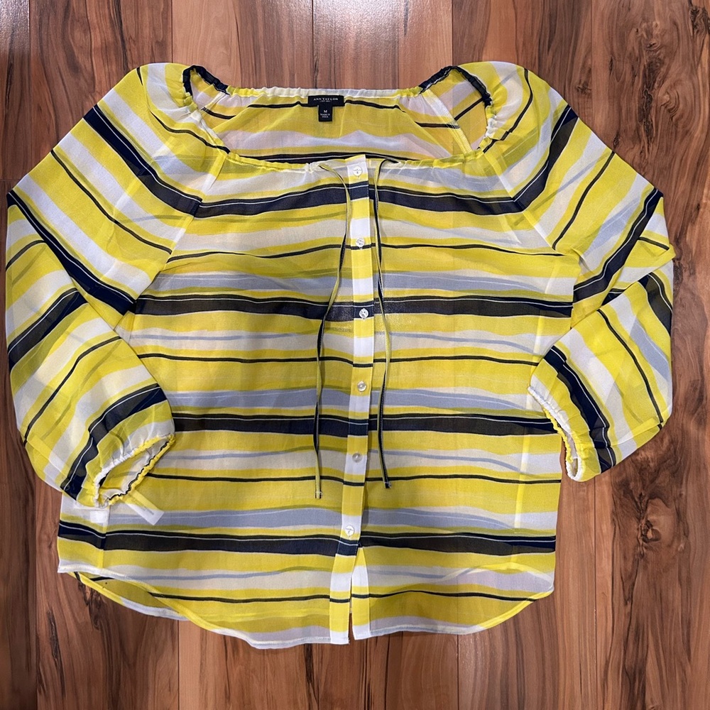 Ann Taylor Blue and Yellow Striped Top
